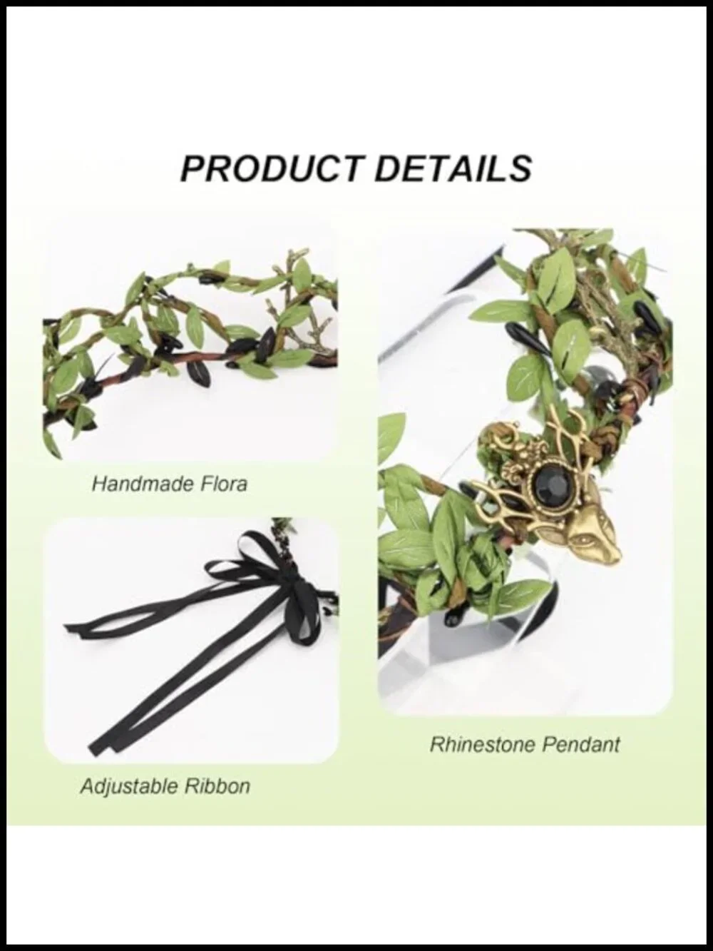Elf Crown Fairy Headpiece with Antler V-Shape Leaf Circlet for Women Cosplay